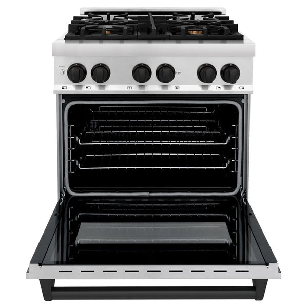 ZLINE Autograph Edition 30" 4.0 cu. ft. Dual Fuel Range with Gas Stove and Electric Oven in Stainless Steel with Matte Black Accents (RAZ-30-MB)