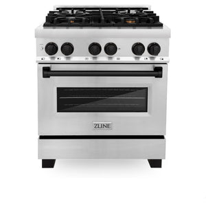 ZLINE Autograph Edition 30" 4.0 cu. ft. Dual Fuel Range with Gas Stove and Electric Oven in Stainless Steel with Matte Black Accents (RAZ-30-MB)