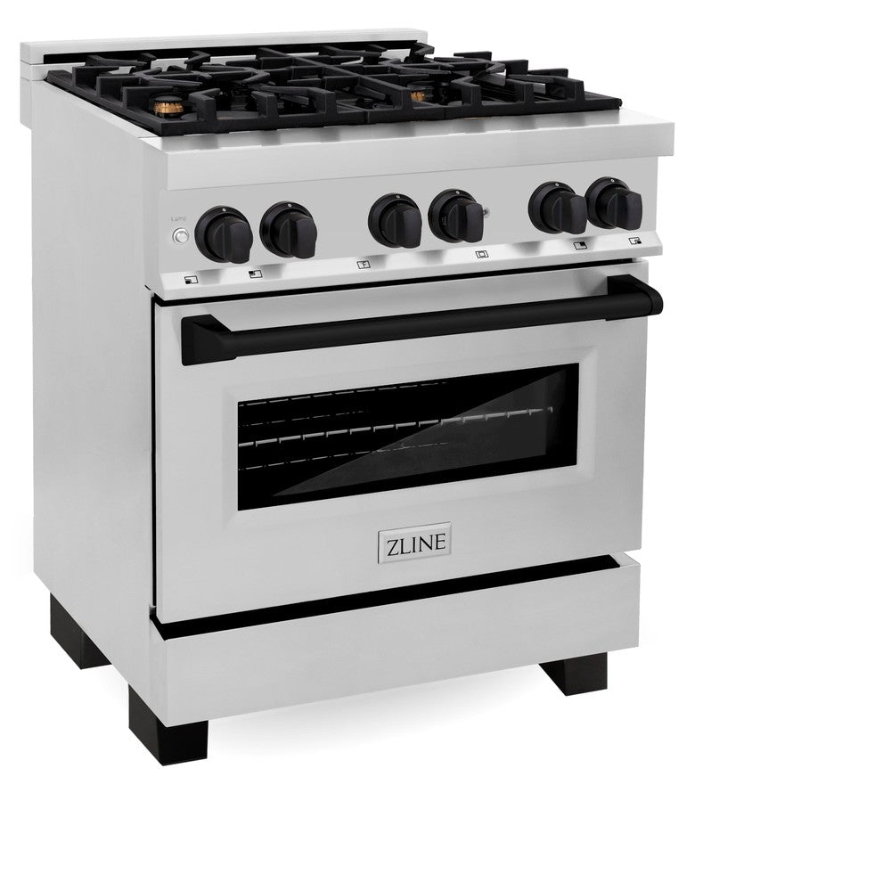 ZLINE Autograph Edition 30" 4.0 cu. ft. Dual Fuel Range with Gas Stove and Electric Oven in Stainless Steel with Matte Black Accents (RAZ-30-MB)