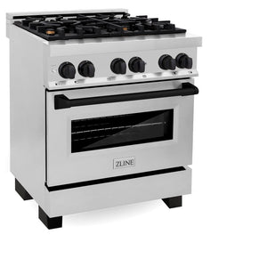 ZLINE Autograph Edition 30" 4.0 cu. ft. Dual Fuel Range with Gas Stove and Electric Oven in Stainless Steel with Matte Black Accents (RAZ-30-MB)