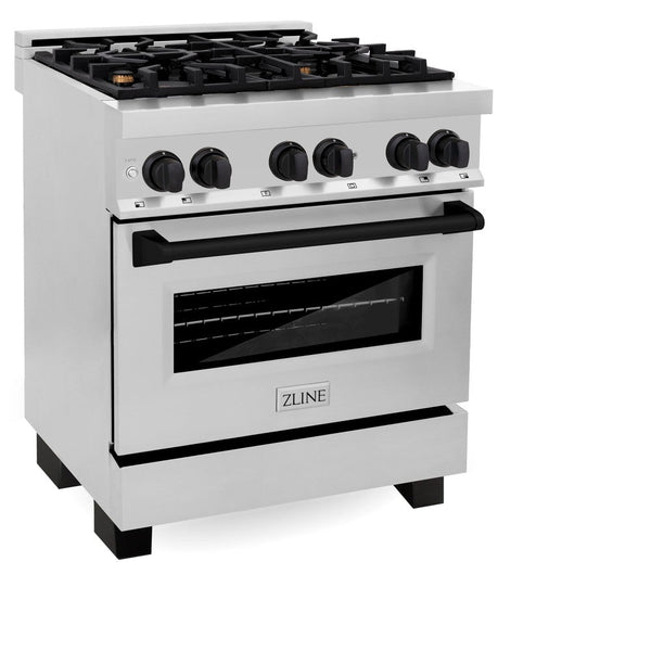 ZLINE Autograph Edition 30" 4.0 cu. ft. Dual Fuel Range with Gas Stove and Electric Oven in Stainless Steel with Matte Black Accents (RAZ-30-MB)