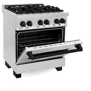 ZLINE Autograph Edition 30" 4.0 cu. ft. Dual Fuel Range with Gas Stove and Electric Oven in Stainless Steel with Matte Black Accents (RAZ-30-MB)
