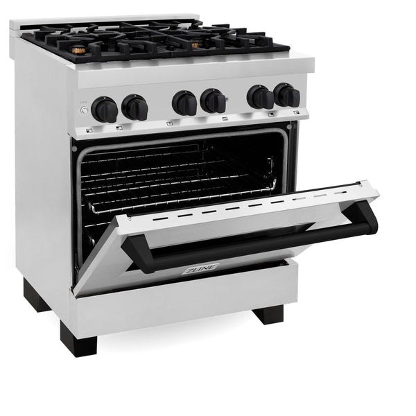ZLINE Autograph Edition 30" 4.0 cu. ft. Dual Fuel Range with Gas Stove and Electric Oven in Stainless Steel with Matte Black Accents (RAZ-30-MB)