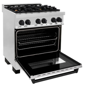 ZLINE Autograph Edition 30" 4.0 cu. ft. Dual Fuel Range with Gas Stove and Electric Oven in Stainless Steel with Matte Black Accents (RAZ-30-MB)