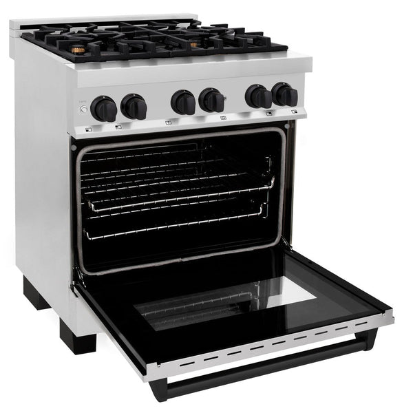 ZLINE Autograph Edition 30" 4.0 cu. ft. Dual Fuel Range with Gas Stove and Electric Oven in Stainless Steel with Matte Black Accents (RAZ-30-MB)