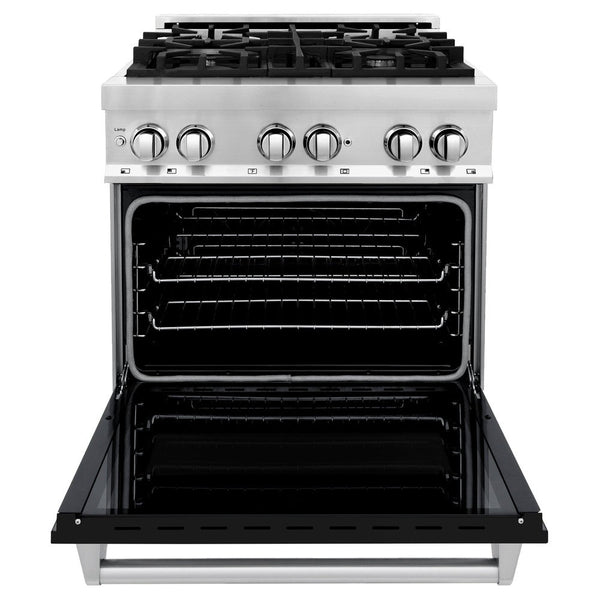 ZLINE 30" 4.0 cu. ft. Dual Fuel Range with Gas Stove and Electric Oven in Stainless Steel and Black Matte Door (RA-BLM-30)