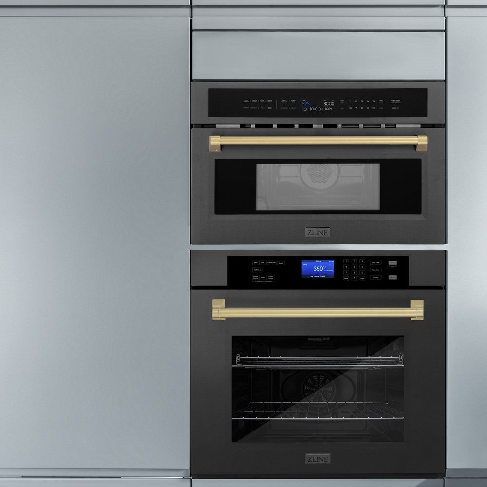 ZLINE Autograph Edition 30” 1.6 cu ft. Built-in Convection Microwave Oven in Black Stainless Steel and Champagne Bronze Accents