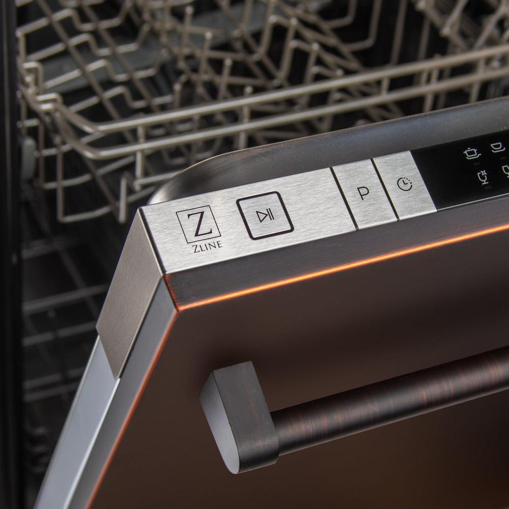 ZLINE 24 in. Oil-Rubbed Bronze Top Control Built-In Dishwasher with Stainless Steel Tub and Traditional Style Handle, 52dBa