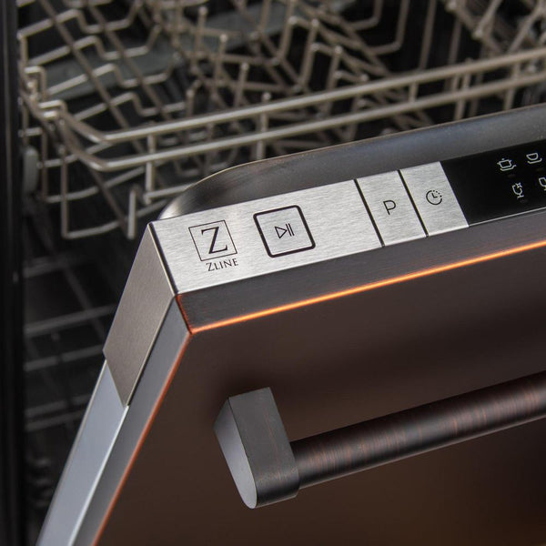 ZLINE 24 in. Oil-Rubbed Bronze Top Control Built-In Dishwasher with Stainless Steel Tub and Traditional Style Handle, 52dBa