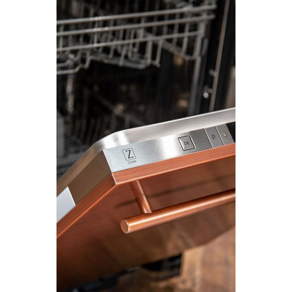 ZLINE 24 in. Copper Top Control Built-In Dishwasher with Stainless Steel Tub and Modern Style Handle, 52dBa