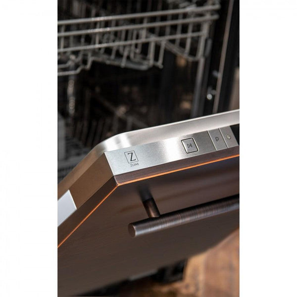 ZLINE 24 in. Oil-Rubbed Bronze Top Control Built-In Dishwasher with Stainless Steel Tub and Modern Style Handle, 52dBa