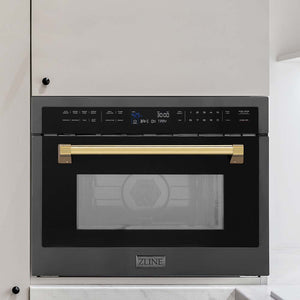 ZLINE Autograph Edition 24" 1.6 cu ft. Built-in Convection Microwave Oven in Black Stainless Steel and Gold Accents