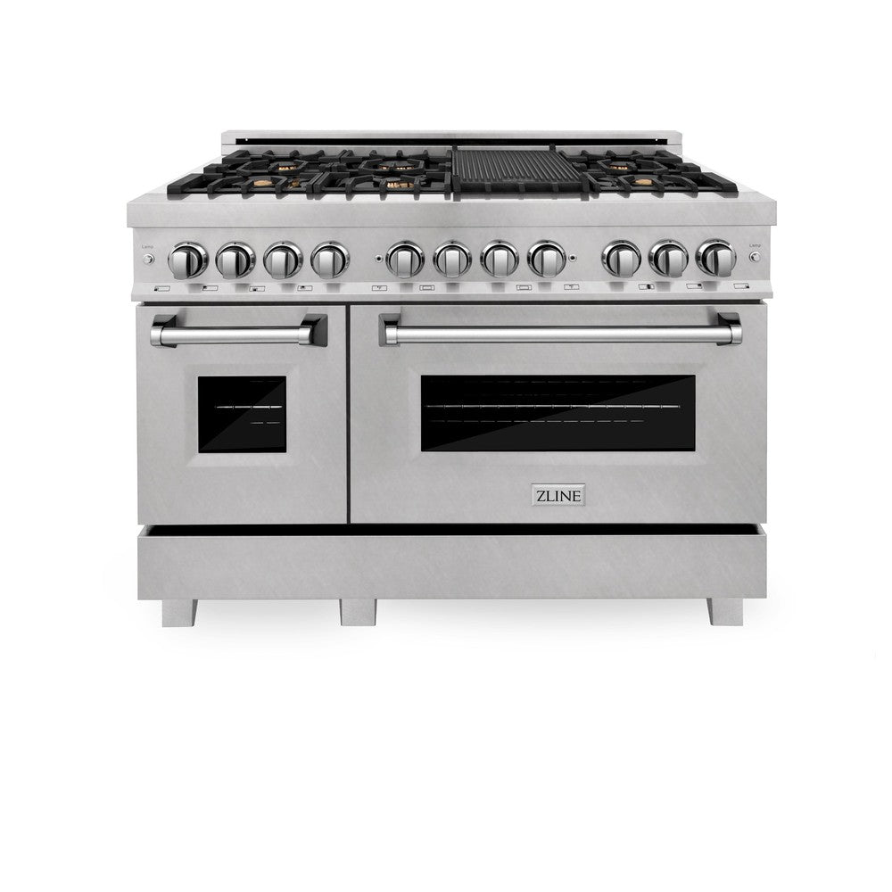 ZLINE 48" 6.0 cu. ft. Dual Fuel Range with Gas Stove and Electric Oven in Fingerprint Resistant Stainless Steel and Brass Burners (RAS-SN-BR-48)