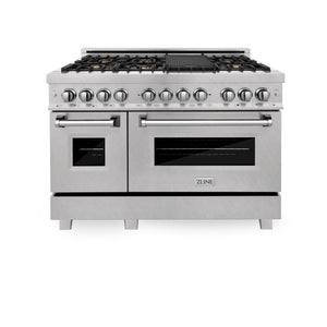 ZLINE 48" 6.0 cu. ft. Dual Fuel Range with Gas Stove and Electric Oven in Fingerprint Resistant Stainless Steel and Brass Burners (RAS-SN-BR-48)