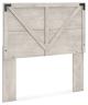 Give casual a new meaning with the chic look of this full panel headboard. A light gray finish over replicated oak grain keeps it laid-back and inviting, while crossbuck details and pewter-tone accents add a modern farmhouse touch. Talk about a delightful