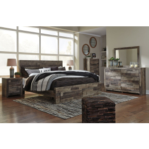 Derekson - 6 Pc. - Dresser, Mirror, King Panel Bed with 2 Storage Drawers - Multi Gray