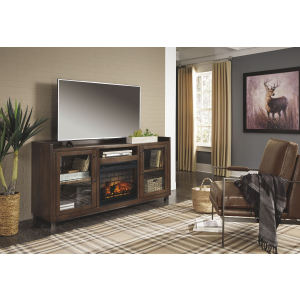 Starmore - 2 Pc. - 70## TV Stand with Faux Firebrick Fireplace Insert - Brown