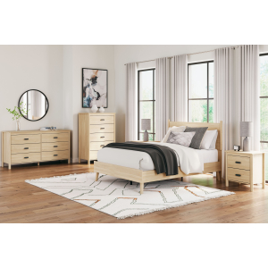 Cabinella - 6 Pc. - Dresser, Chest, Full Platform Panel Bed, 2 Nightstands - Tan