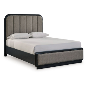 Rowanbeck - Queen Upholstered Panel Bed - Gray / Black