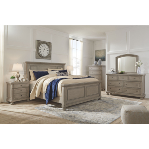 Lettner - 6 Pc. - Dresser, Mirror, Chest, King Panel Bed - Light Gray