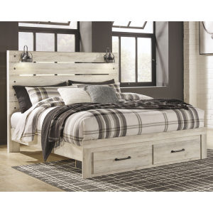 Cambeck - King Panel Bed with 2 Storage Drawers - Whitewash