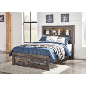 Drystan - Full Bookcase Bed with 2 Storage Drawers - Brown / Beige