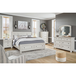 Robbinsdale - 6 Pc. - Dresser, Mirror, Chest, California King Sleigh Bed With 2 Storage Drawers - Antique White