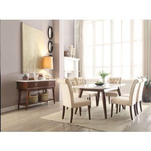 Gasha - Dining Table - White Marble Top & Walnut