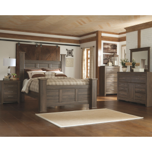 Juararo - 7 Pc. - Dresser, Mirror, Queen Poster Bed, 2 Nightstands - Dark Brown