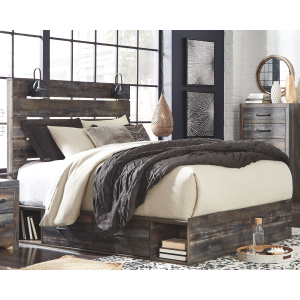 Drystan - Queen Panel Bed with 4 Side Drawers - Brown / Beige