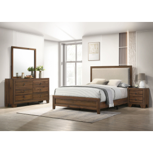 Millie - Queen 4 Piece Upholstered Bedroom Set - Brown Cherry