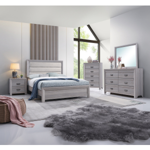 Adelaide - Twin 5 Piece Upholstered Bedroom Set - Drift Wood