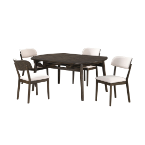 Rex - 65## Round Dining Table With Leaves & 4 Chairs - Dark Brown