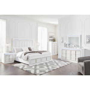 Chalanna - 5 Pc. - Dresser, Mirror, California King Upholstered Storage Bed - White