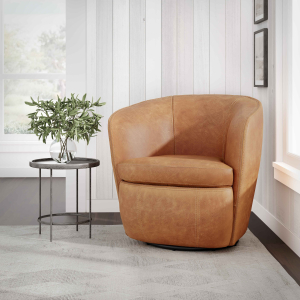 Barolo - 100% Italian Leather Swivel Club Chair - Vintage Caramel