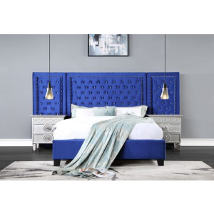 Damazy - Eastern King Bed - Blue Velvet