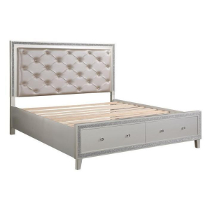 Sliverfluff - Eastern King Bed With LED & Storage - Synthetic Leather & Champagne