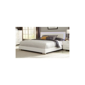 Felicity - Wood Queen LED Panel Bed - White High Gloss