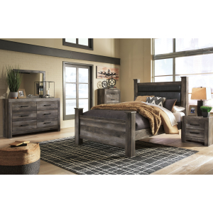 Wynnlow - 6 Pc. - Dresser, Mirror, Queen Upholstered Poster Bed - Gray