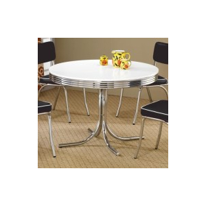 Retro - Round Wood Top Dining Table - White And Chrome