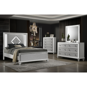 Stardust - 5/0 Queen 4 Piece Bedroom Set (Bed & Dresser & Mirror & Chest) - White