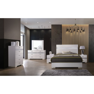Naima II - Queen Bed - White High Gloss