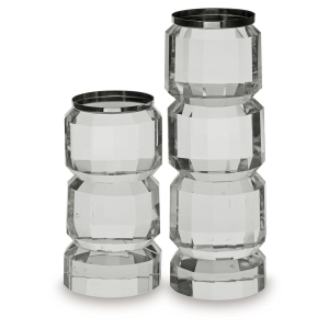Brentley - Candle Holder Set (Set of 2) - Clear / Silver Finish
