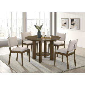 Ottowa - 5 Piece Round Wood Dining Room Table Set - Brown