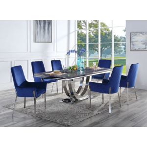 Cambrie - Side Chair (Set of 2) - Blue Velvet & Mirrored Silver