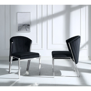 Fallon - Side Chair (Set of 2) - Black Velvet & Mirrored Silver