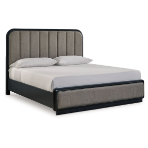 Rowanbeck - California King Upholstered Panel Bed - Gray / Black
