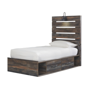 Drystan - Twin Panel Bed with 2 Side Drawers - Brown / Beige
