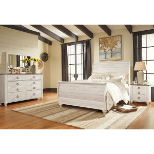 Willowton - 6 Pc. - Dresser, Mirror, Queen Sleigh Bed, Nightstand - Whitewash