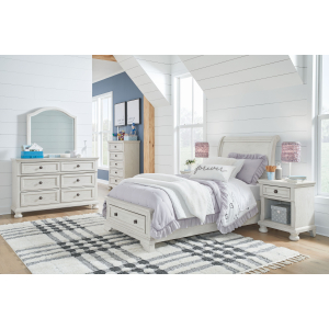 Robbinsdale - 5 Pc. - Dresser, Mirror, Twin Sleigh Storage Bed - Antique White